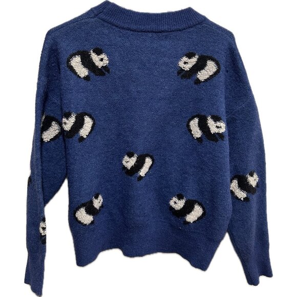 Cider Women’s Round Neckline Panda Knitted Sweater Blue M - Picture 3 of 9